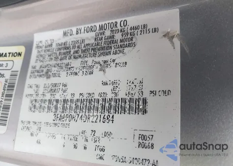 2013 Ford Fusion Se z USA, uszkodzony, nr VIN 3FA6P0H74DR221684